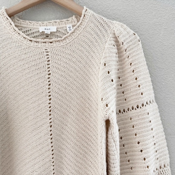 A.L.C. Intarsia Knit Sweater Crochet Cotton Pullover Puff Classic Minimalist XS - Picture 9 of 14